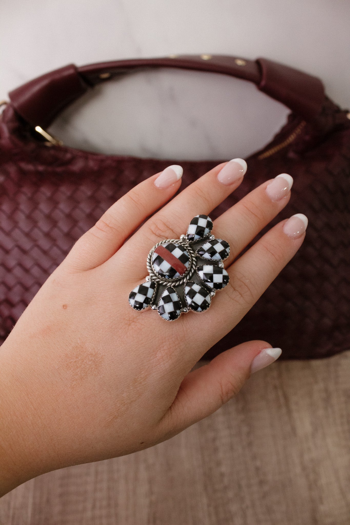 Finish Line Checkered Stone Ring-Ring Sizers-Krush Kandy, Women's Online Fashion Boutique Located in Phoenix, Arizona (Scottsdale Area)