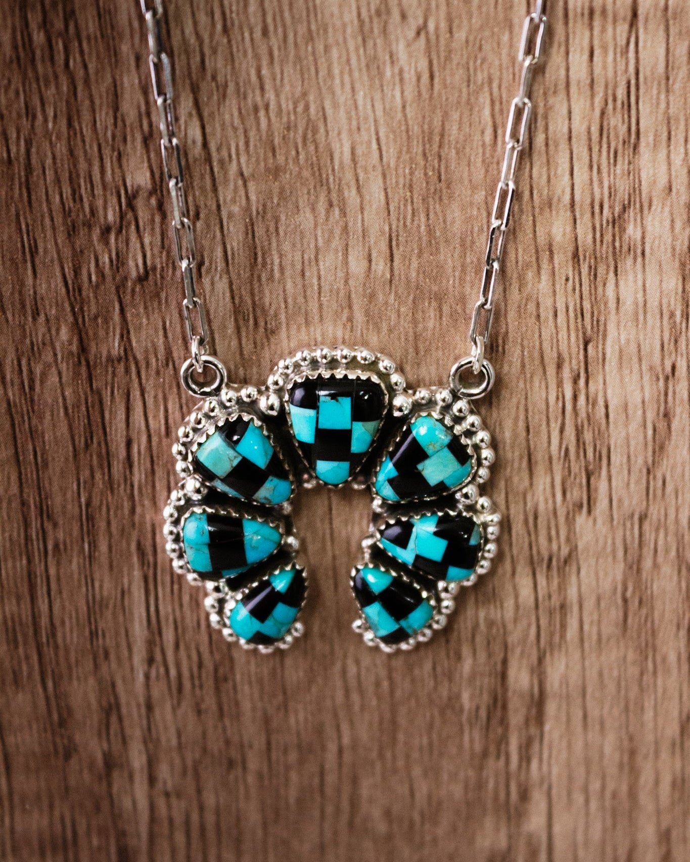 Turquoise & Onyx Horseshoe Necklace-Chain Necklaces-Krush Kandy, Women's Online Fashion Boutique Located in Phoenix, Arizona (Scottsdale Area)