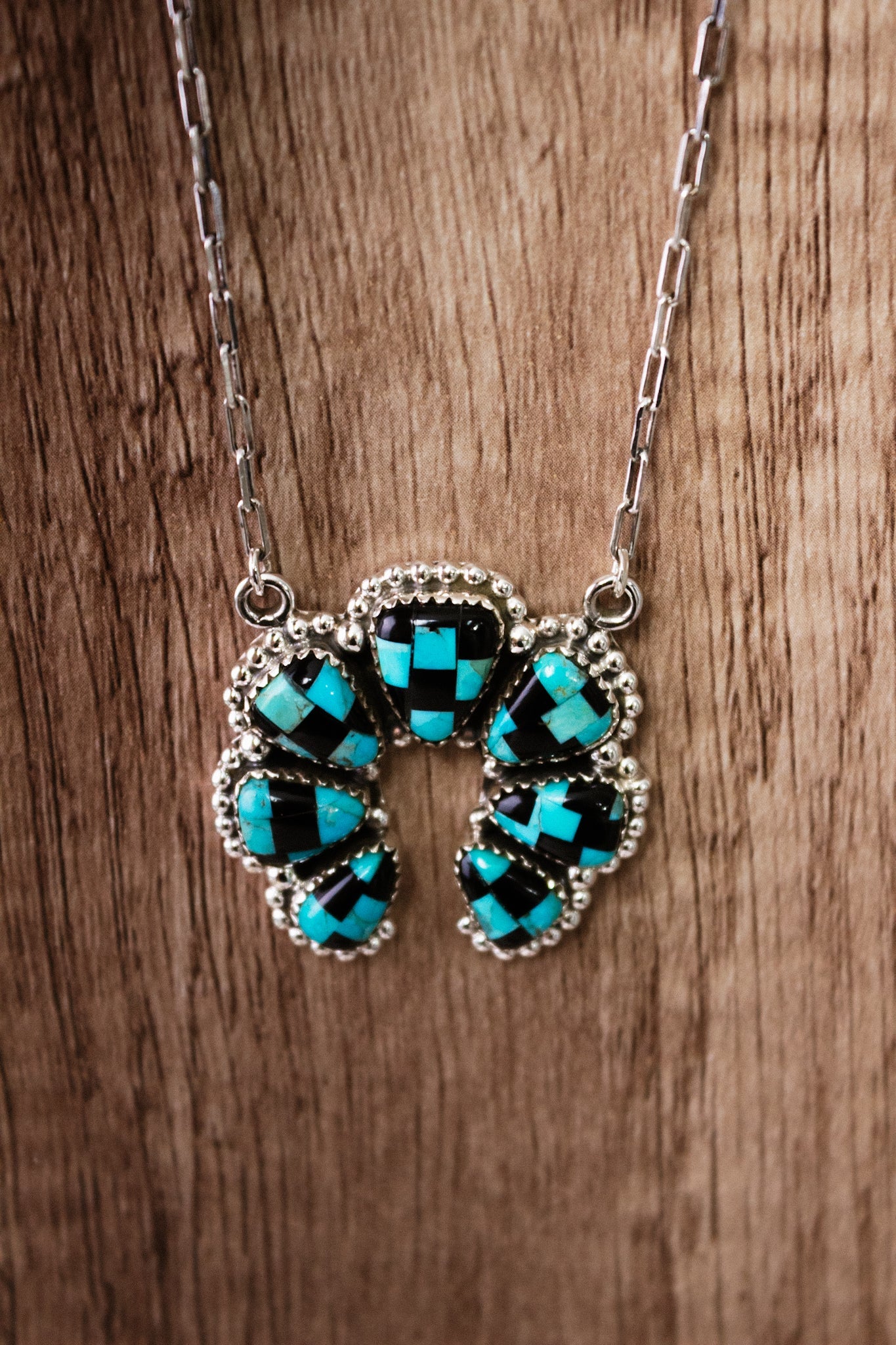 Turquoise & Onyx Horseshoe Necklace-Chain Necklaces-Krush Kandy, Women's Online Fashion Boutique Located in Phoenix, Arizona (Scottsdale Area)