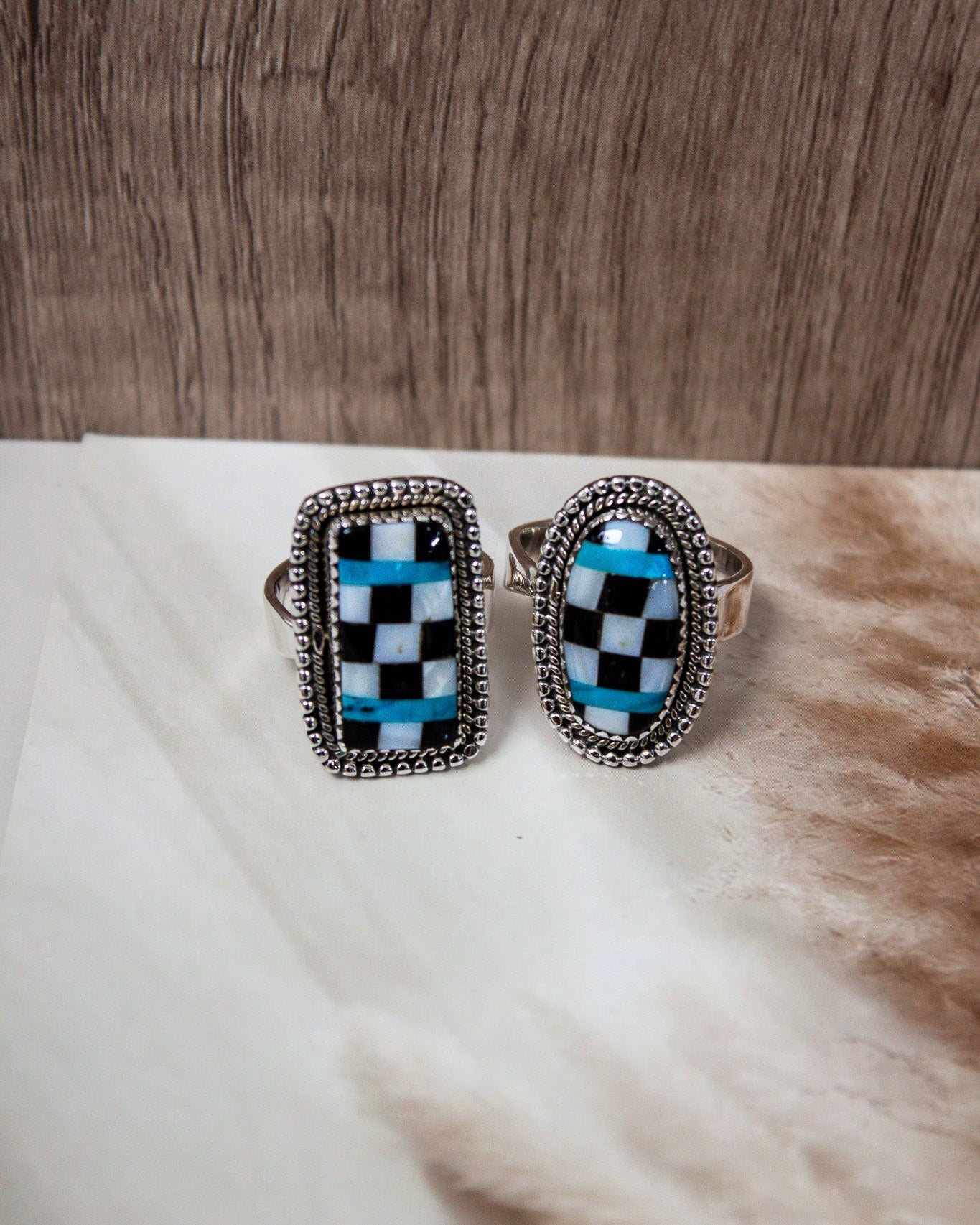 Riots Checkered Turquoise Cut Ring-Ring Sizers-Krush Kandy, Women's Online Fashion Boutique Located in Phoenix, Arizona (Scottsdale Area)
