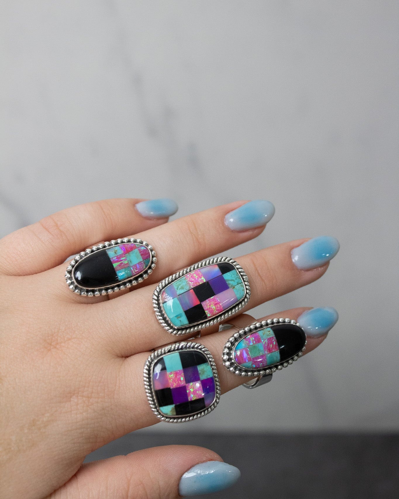 Blended Opal Checkered Stone Ring-Ring Sizers-Krush Kandy, Women's Online Fashion Boutique Located in Phoenix, Arizona (Scottsdale Area)