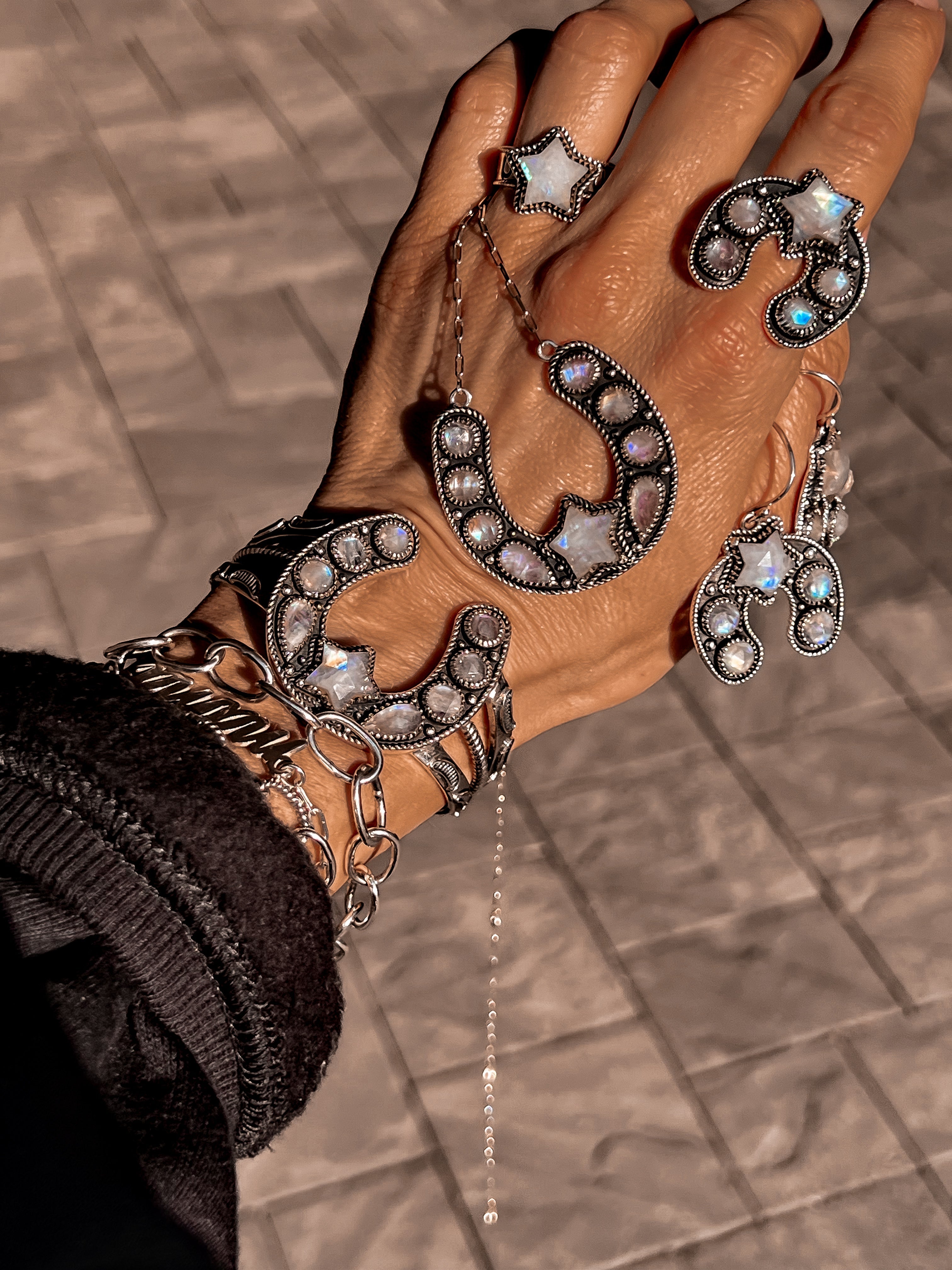 Starry Night Horseshoe Stone Cuff-Chain Bracelets-Krush Kandy, Women's Online Fashion Boutique Located in Phoenix, Arizona (Scottsdale Area)