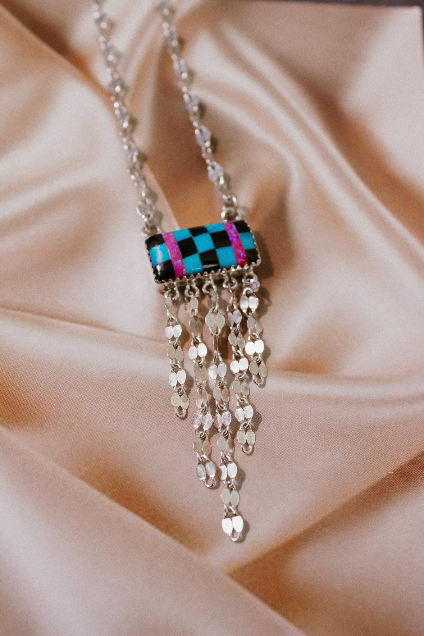 Neon Pink & Turquoise Checkered Necklace-Chain Necklaces-Krush Kandy, Women's Online Fashion Boutique Located in Phoenix, Arizona (Scottsdale Area)