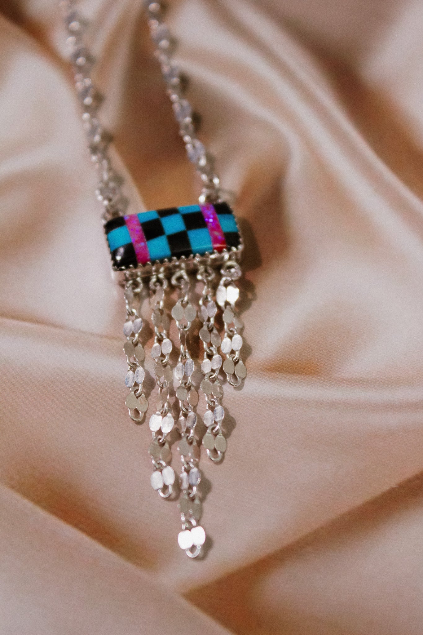 Neon Pink & Turquoise Checkered Necklace-Chain Necklaces-Krush Kandy, Women's Online Fashion Boutique Located in Phoenix, Arizona (Scottsdale Area)