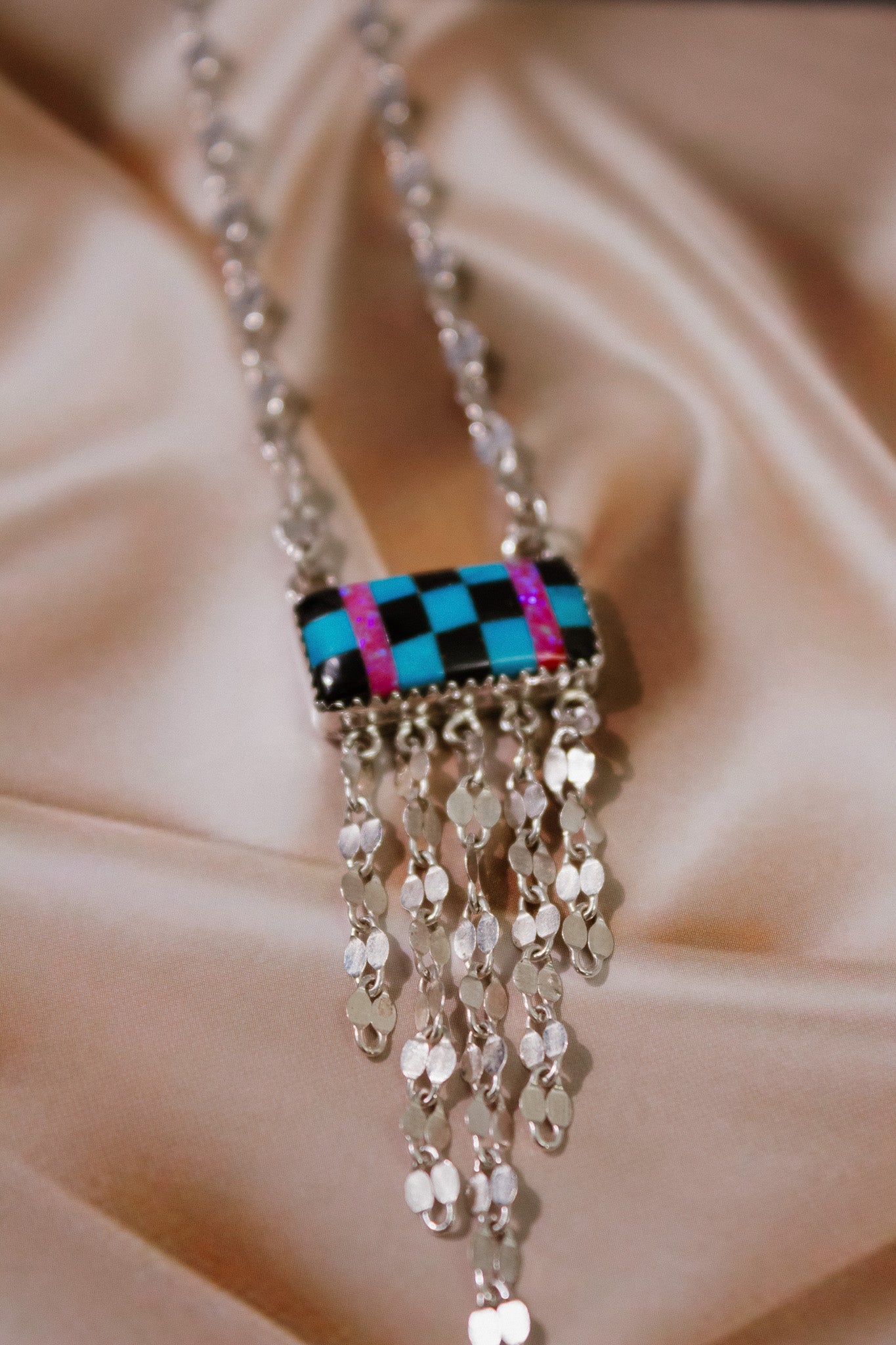 Neon Pink & Turquoise Checkered Necklace-Chain Necklaces-Krush Kandy, Women's Online Fashion Boutique Located in Phoenix, Arizona (Scottsdale Area)