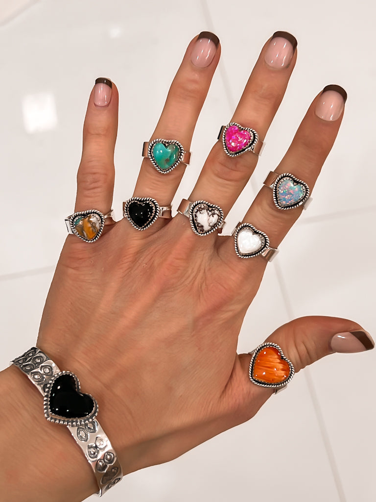 Solid Band Heart Single Stone Ring-Statement Rings-Krush Kandy, Women's Online Fashion Boutique Located in Phoenix, Arizona (Scottsdale Area)