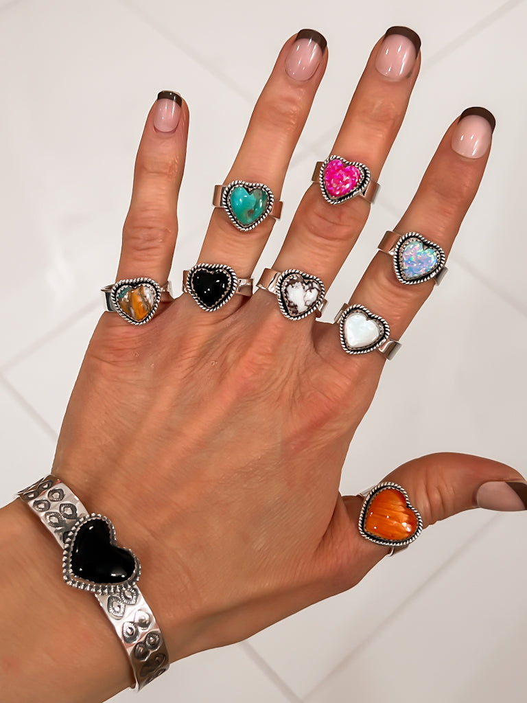 Solid Band Heart Single Stone Ring-Statement Rings-Krush Kandy, Women's Online Fashion Boutique Located in Phoenix, Arizona (Scottsdale Area)