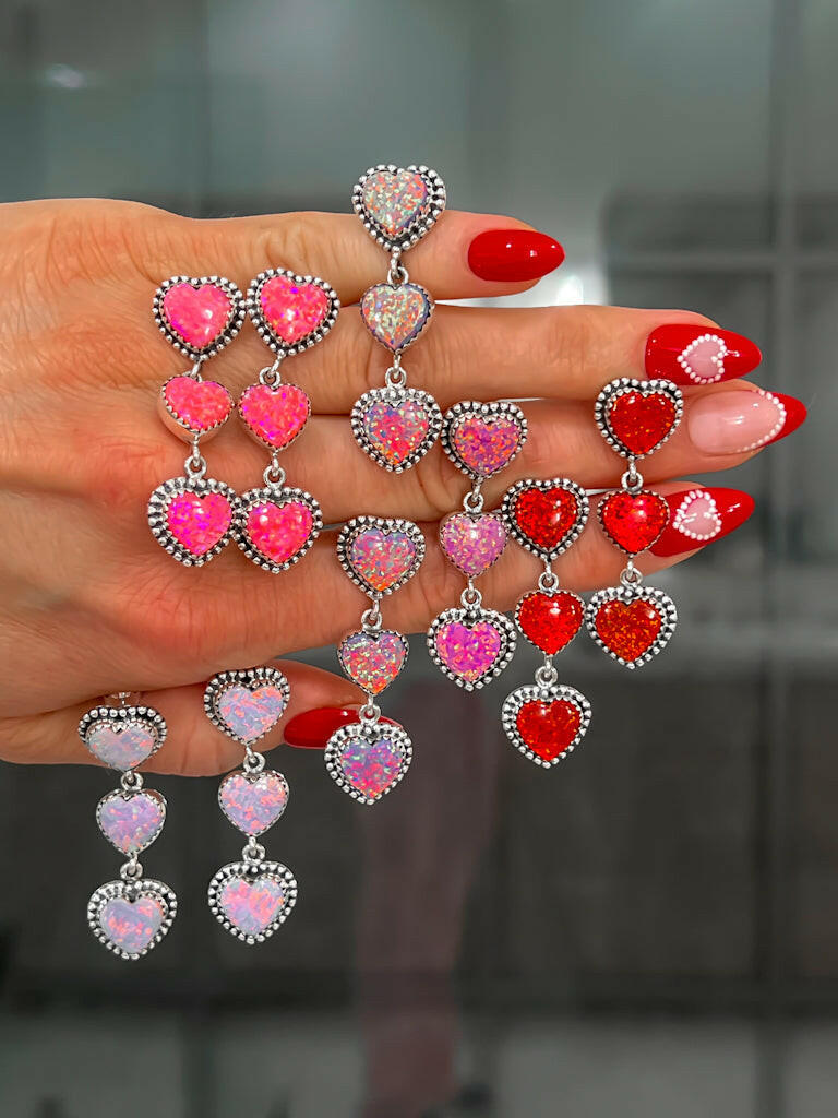 Trifecta Heart Drop Sterling Silver Earrings-Drop Earrings-Krush Kandy, Women's Online Fashion Boutique Located in Phoenix, Arizona (Scottsdale Area)
