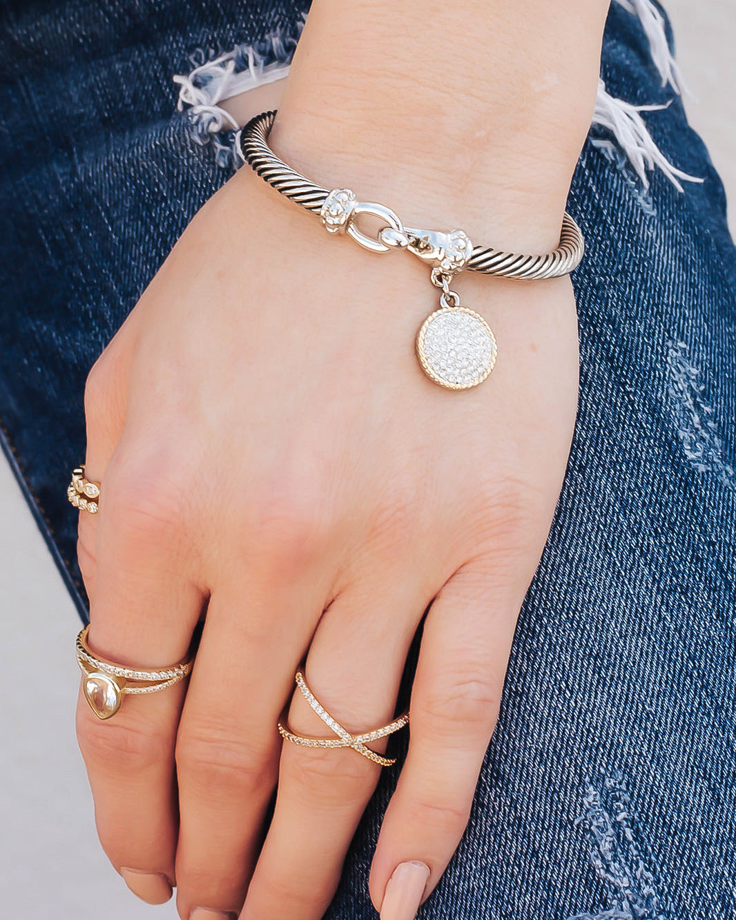 Pave Charm Twisted Bracelet-Twisted Bracelets-Krush Kandy, Women's Online Fashion Boutique Located in Phoenix, Arizona (Scottsdale Area)