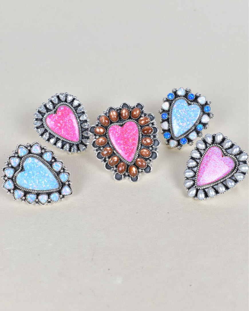 Heart Cluster Sterling Silver & Opal Rings-Cluster Rings-Krush Kandy, Women's Online Fashion Boutique Located in Phoenix, Arizona (Scottsdale Area)