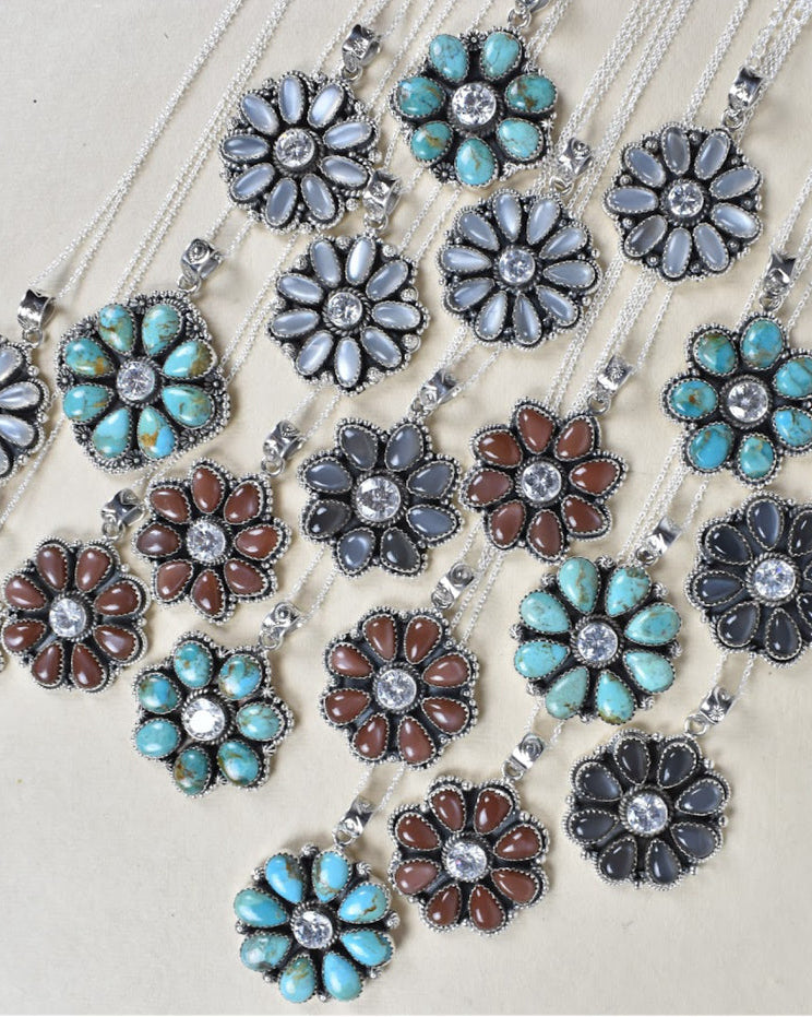 Sterling Silver Crystal and Gemstone Daisy Necklace-Gemstone Bracelets-Krush Kandy, Women's Online Fashion Boutique Located in Phoenix, Arizona (Scottsdale Area)