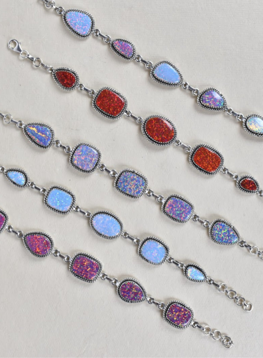 ONE OF A KIND STERLING SILVER 5 STONE BRACELET-Gemstone Bracelets-Krush Kandy, Women's Online Fashion Boutique Located in Phoenix, Arizona (Scottsdale Area)
