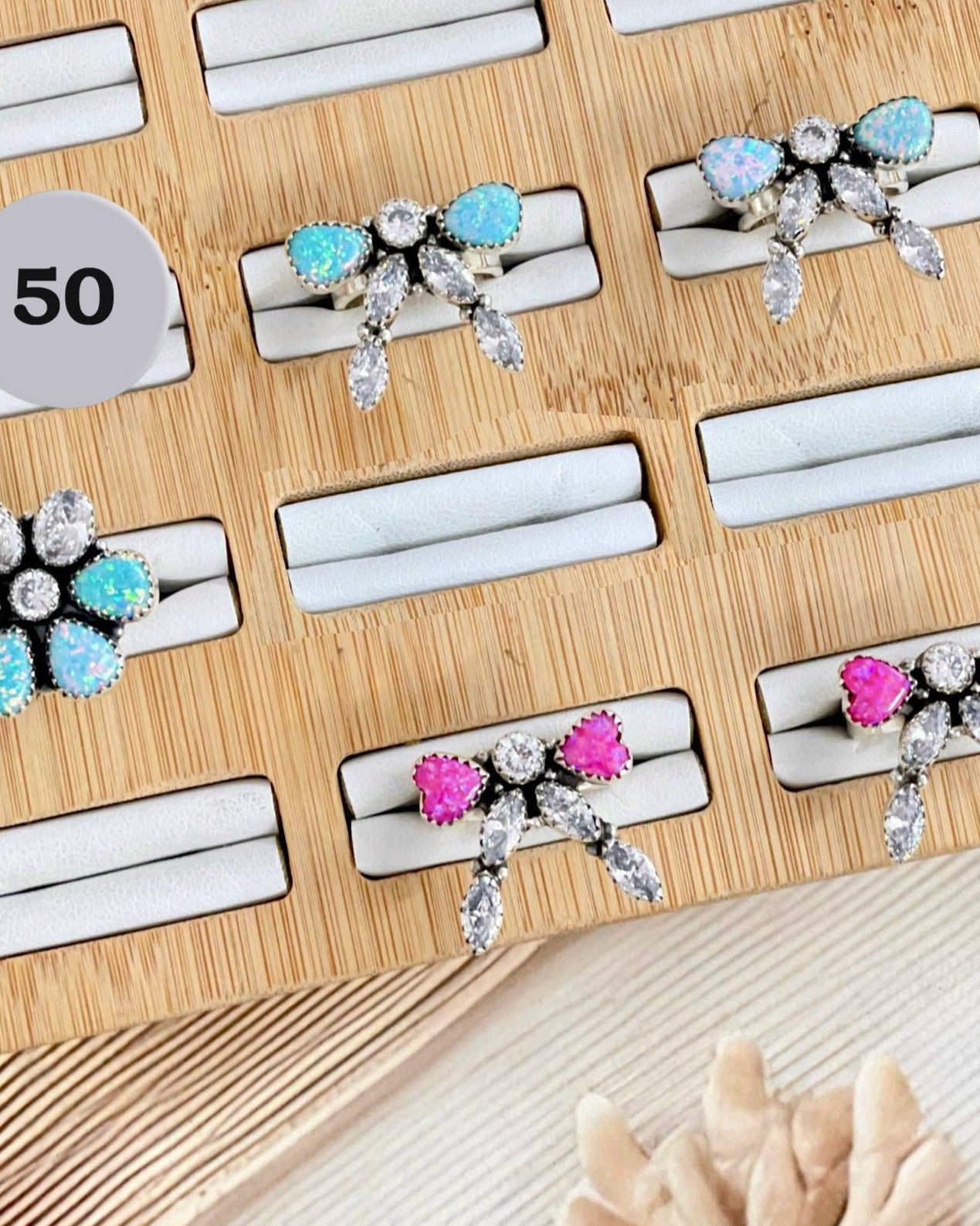 One Of A Kind Opal & White CZ Rings-Rings-Krush Kandy, Women's Online Fashion Boutique Located in Phoenix, Arizona (Scottsdale Area)