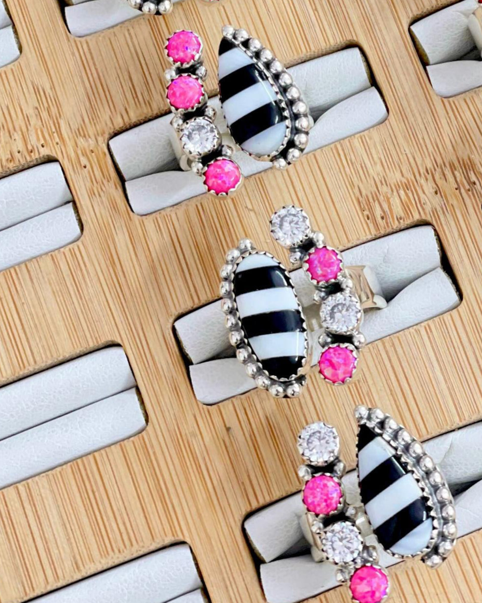 Neon Pink Opal & Crystal Stripe Ring-Ring Sizers-Krush Kandy, Women's Online Fashion Boutique Located in Phoenix, Arizona (Scottsdale Area)
