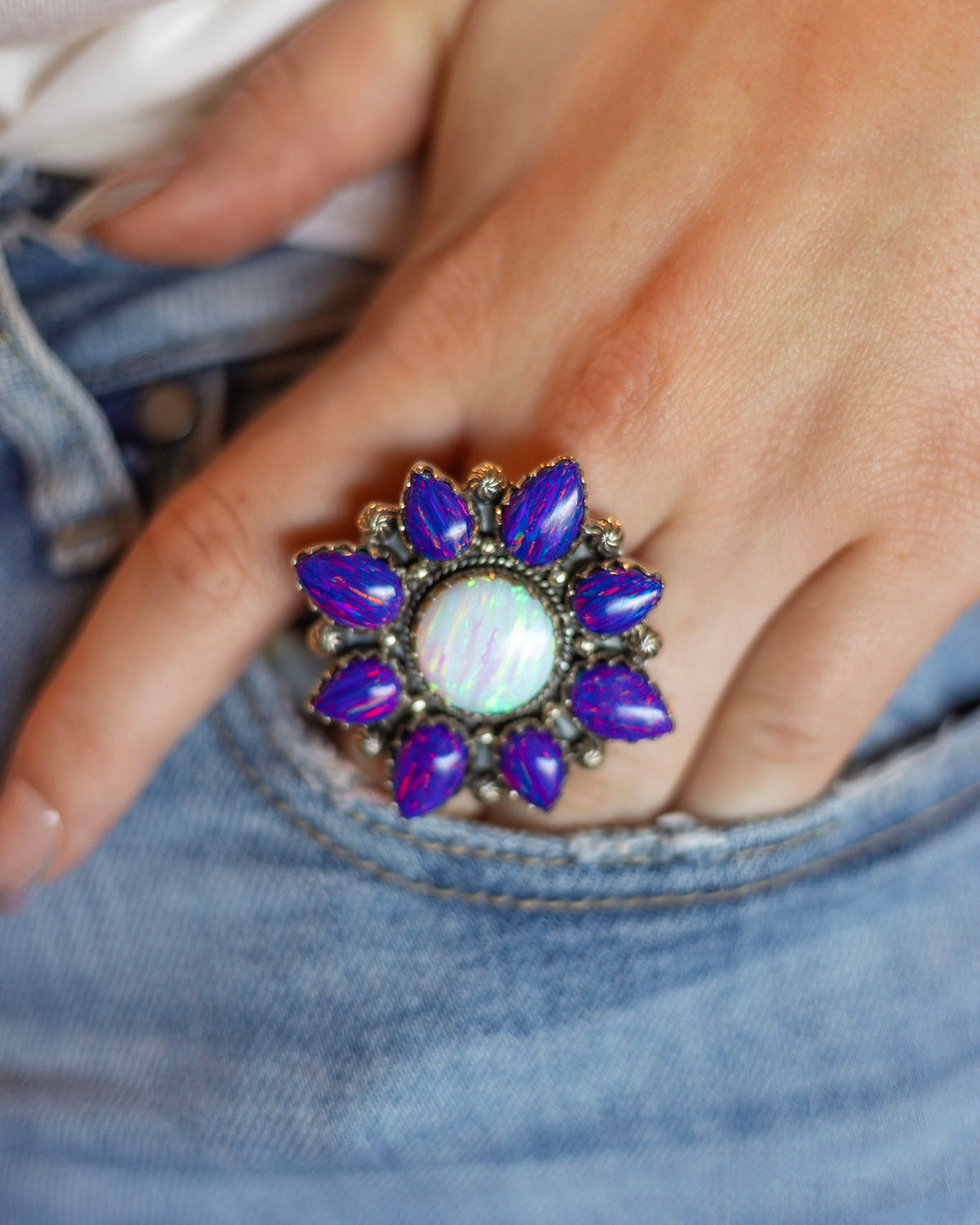 Midnight Aurora Blue & White Opal Flower Statement Ring S.NO 8.jpeg
