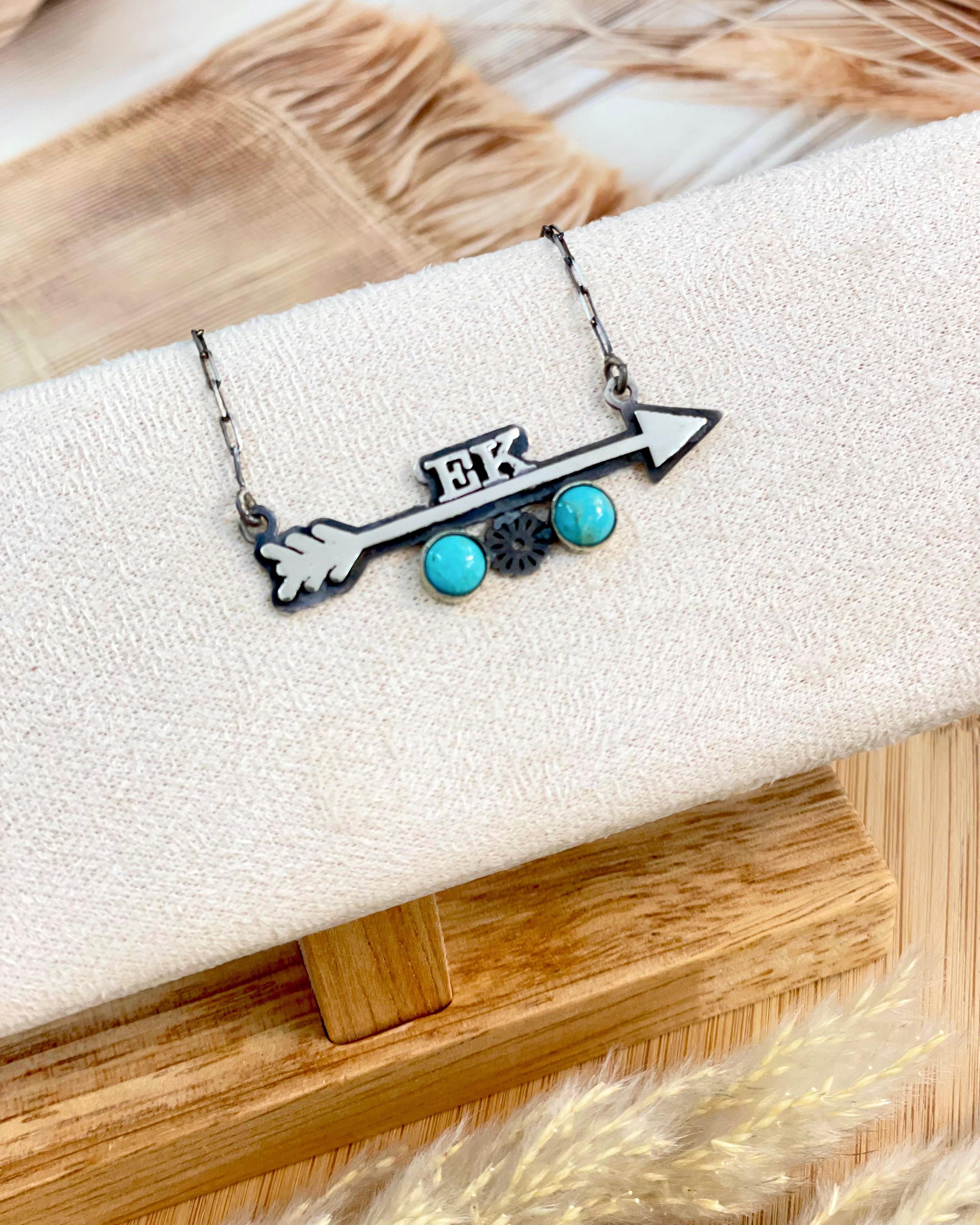 Silver Horizon Sterling Arrow Initial Stone Necklace PREORDER-Chain Necklaces-Krush Kandy, Women's Online Fashion Boutique Located in Phoenix, Arizona (Scottsdale Area)