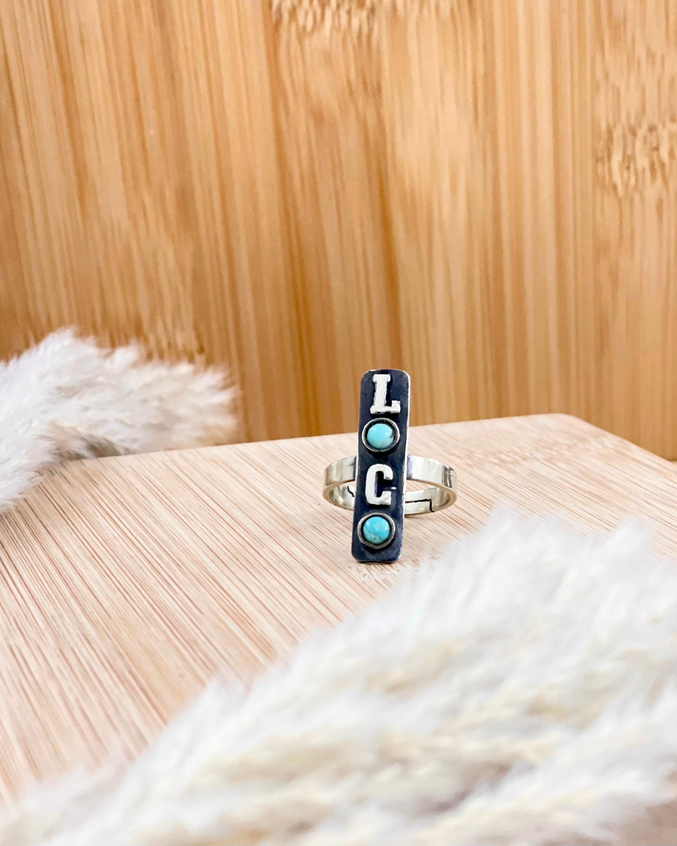 Prairie Skies Initial Bar Stone Ring PREORDER-Rings-Krush Kandy, Women's Online Fashion Boutique Located in Phoenix, Arizona (Scottsdale Area)