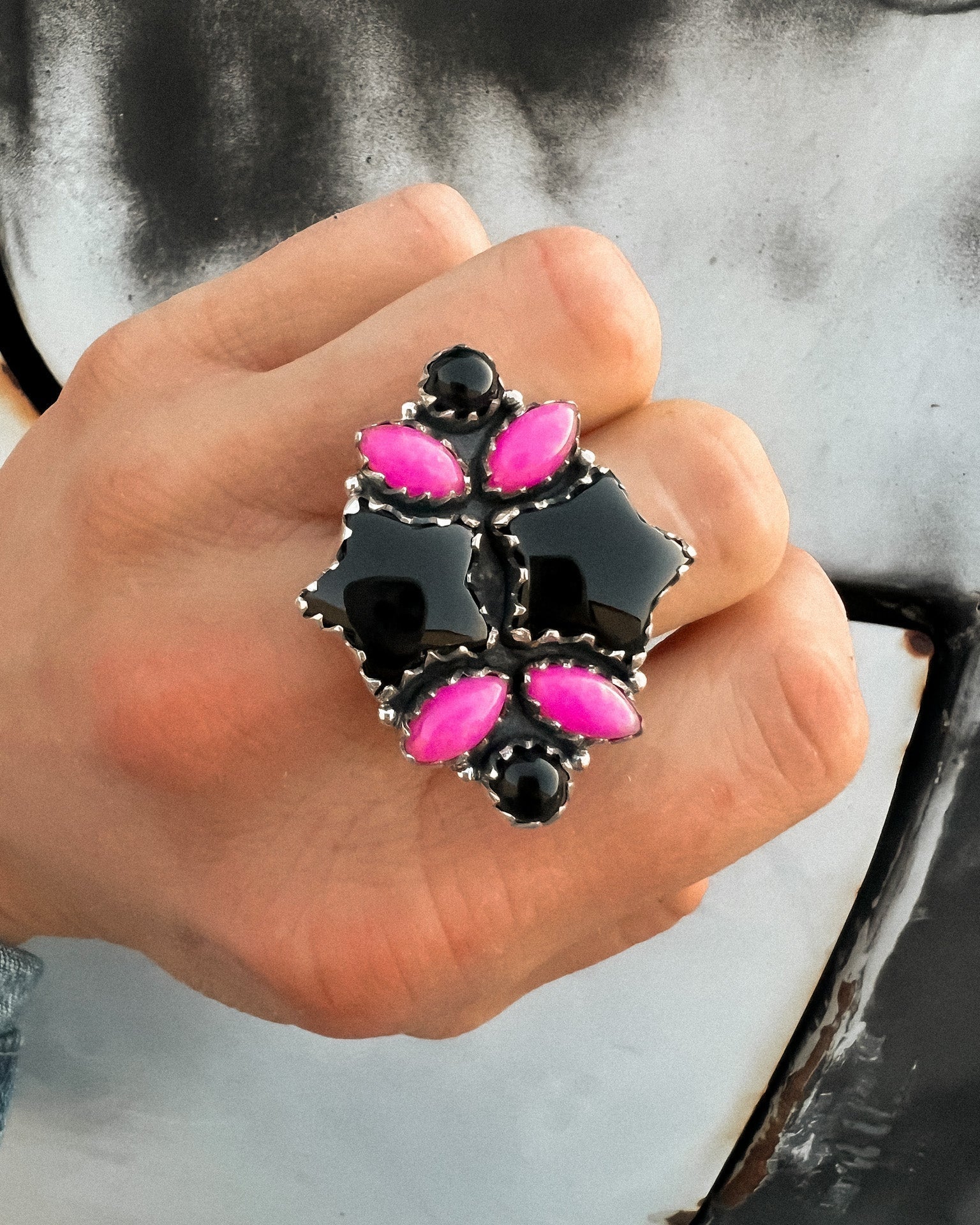 Electra Neon Opal & Black Onyx Cluster Ring-Krush Kandy, Women's Online Fashion Boutique Located in Phoenix, Arizona (Scottsdale Area)