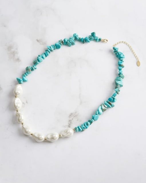 Turquoise & Pearl Vintage Beaded Necklace-Necklaces-Krush Kandy, Women's Online Fashion Boutique Located in Phoenix, Arizona (Scottsdale Area)