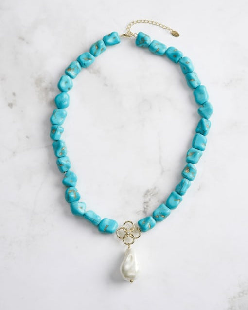 Kandy Turquoise & Pearl Vintage Beaded Necklace-Necklaces-Krush Kandy, Women's Online Fashion Boutique Located in Phoenix, Arizona (Scottsdale Area)