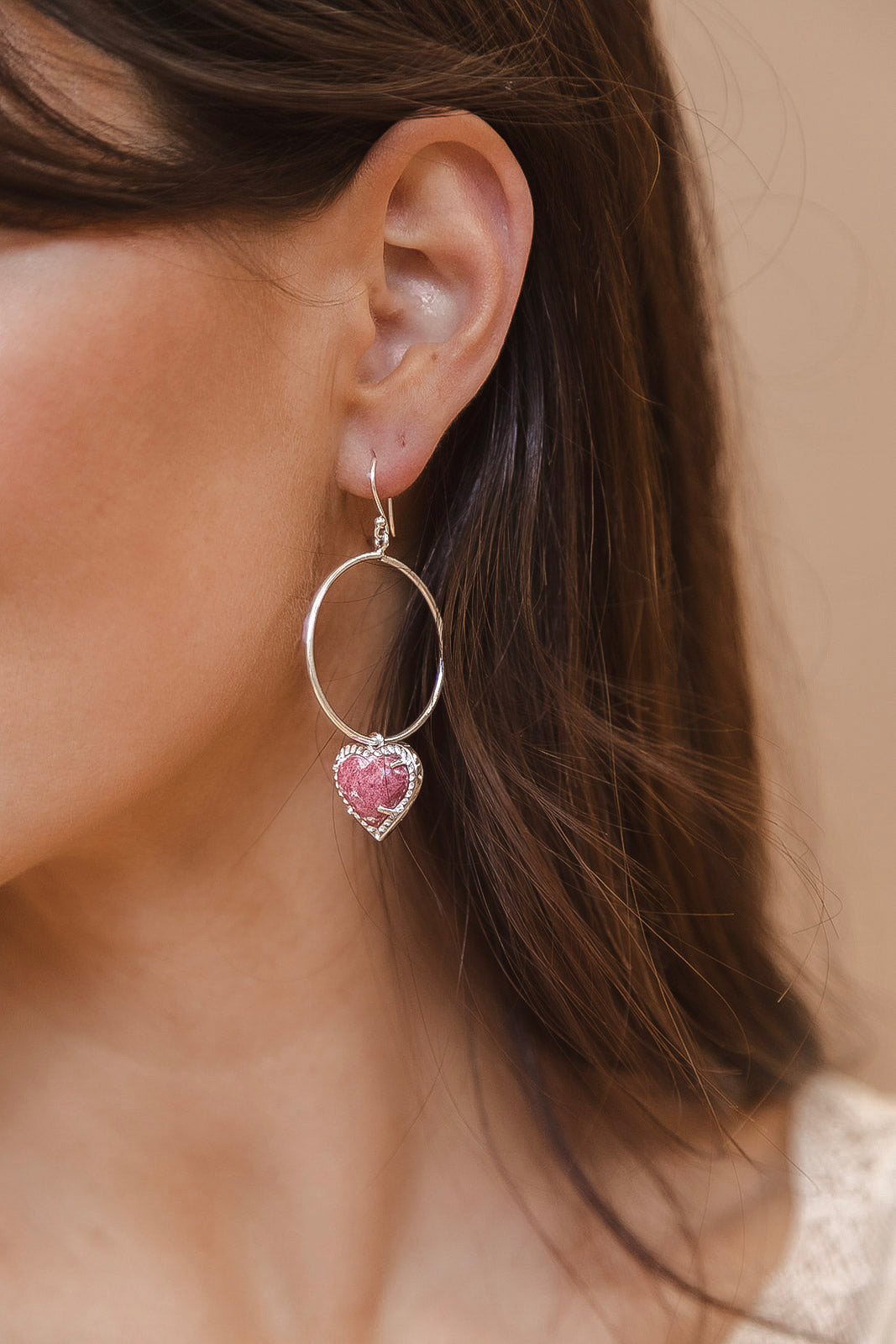 With All My Love Stone Heart Drop Hoop Earring-Earrings-Krush Kandy, Women's Online Fashion Boutique Located in Phoenix, Arizona (Scottsdale Area)