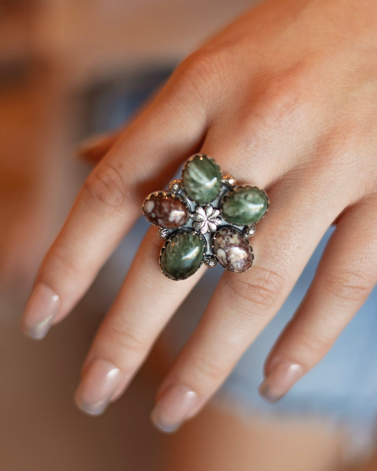 Sage Meadow Green & Wildflower Cluster Statement Ring S.NO 14.jpeg