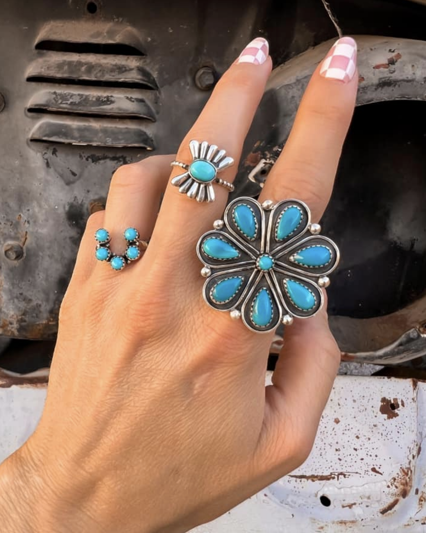 Flower Concho Sterling Silver Stone Ring MADE TO ORDER-Cluster Rings-Krush Kandy, Women's Online Fashion Boutique Located in Phoenix, Arizona (Scottsdale Area)
