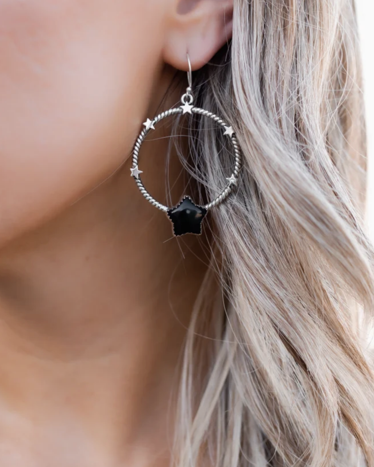 Star Gazed Hoop Sterling Silver Earring-Drop Earrings-Krush Kandy, Women's Online Fashion Boutique Located in Phoenix, Arizona (Scottsdale Area)