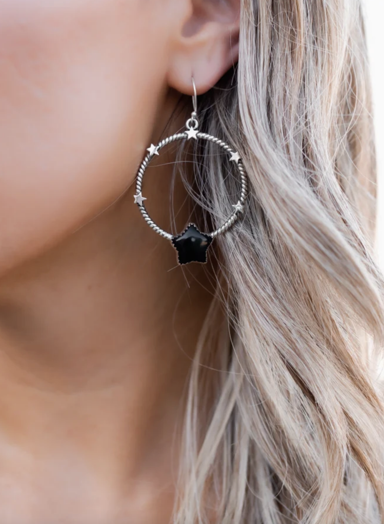 Star Gazed Hoop Sterling Silver Earring-Drop Earrings-Krush Kandy, Women's Online Fashion Boutique Located in Phoenix, Arizona (Scottsdale Area)