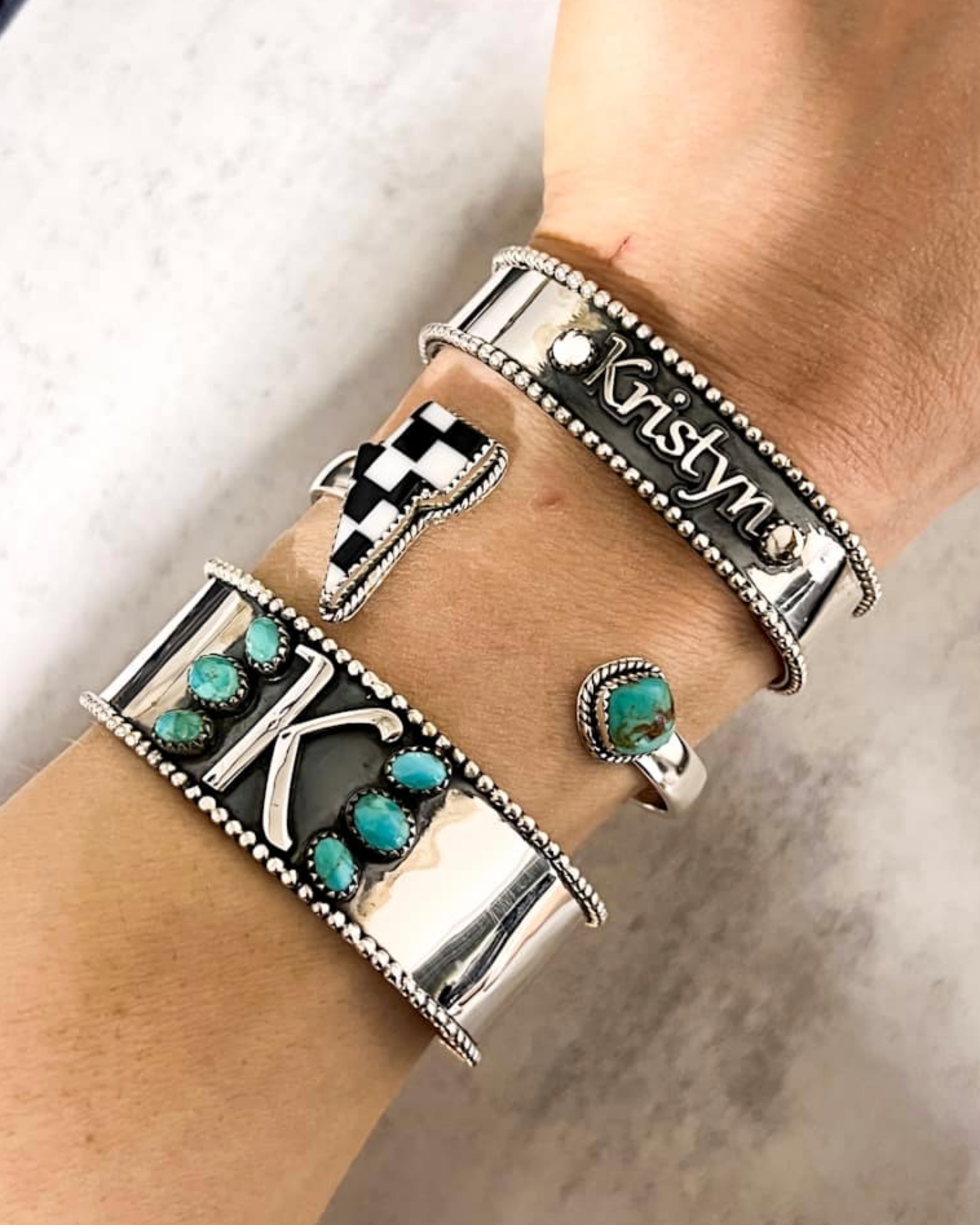 Initial Stone Cuff PREORDER-Cuffs-Krush Kandy, Women's Online Fashion Boutique Located in Phoenix, Arizona (Scottsdale Area)