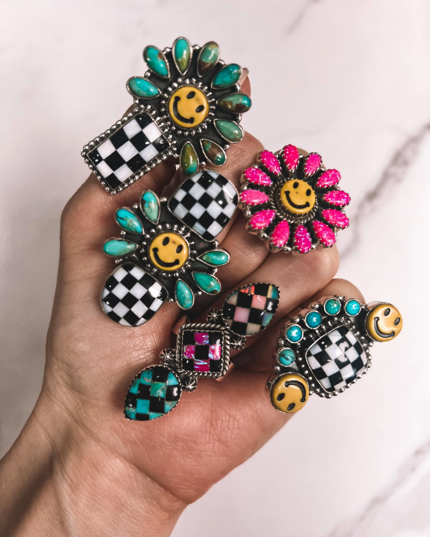 Put a Smile On Cluster Sterling Silver Stone Rings MADE TO ORDER-Bar Necklaces-Krush Kandy, Women's Online Fashion Boutique Located in Phoenix, Arizona (Scottsdale Area)