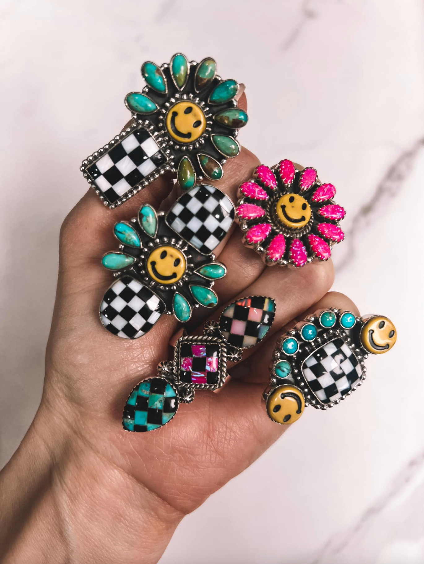 Put a Smile On Cluster Sterling Silver Stone Rings MADE TO ORDER-Bar Necklaces-Krush Kandy, Women's Online Fashion Boutique Located in Phoenix, Arizona (Scottsdale Area)