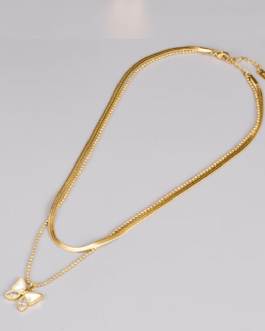 Snake Chain and Bead Butterfly Luxury Necklace-Necklaces-Krush Kandy, Women's Online Fashion Boutique Located in Phoenix, Arizona (Scottsdale Area)