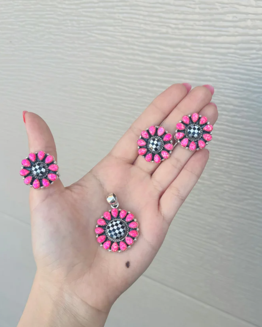 Circle Checkered Stone Sterling Silver Set | PREORDER NOW OPEN-Charms & Pendants-Krush Kandy, Women's Online Fashion Boutique Located in Phoenix, Arizona (Scottsdale Area)