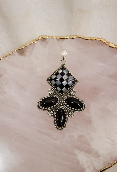 Aria Checkered Stone Pendant-Pendant Necklaces-Krush Kandy, Women's Online Fashion Boutique Located in Phoenix, Arizona (Scottsdale Area)