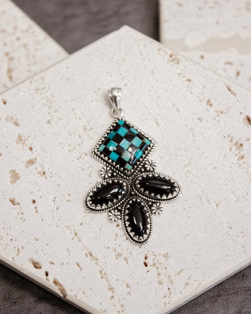 Aria Checkered Stone Pendant-Pendant Necklaces-Krush Kandy, Women's Online Fashion Boutique Located in Phoenix, Arizona (Scottsdale Area)