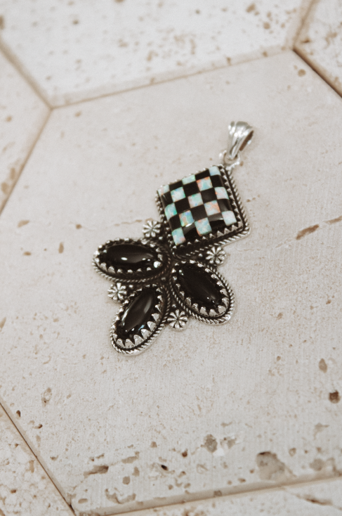 Aria Checkered Stone Pendant-Pendant Necklaces-Krush Kandy, Women's Online Fashion Boutique Located in Phoenix, Arizona (Scottsdale Area)