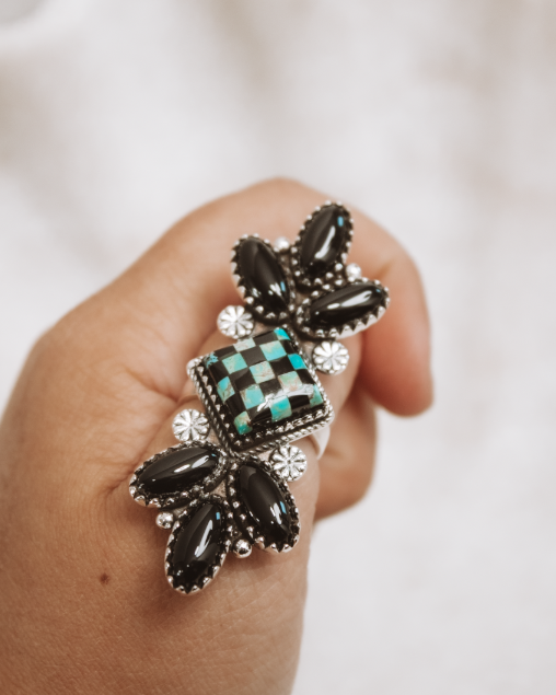 Petal & Stone Checkered Cluster-Cluster Rings-Krush Kandy, Women's Online Fashion Boutique Located in Phoenix, Arizona (Scottsdale Area)