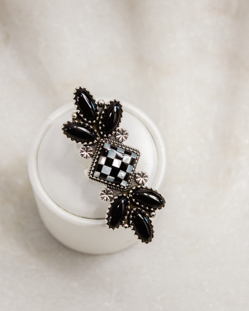 Petal & Stone Checkered Cluster-Cluster Rings-Krush Kandy, Women's Online Fashion Boutique Located in Phoenix, Arizona (Scottsdale Area)