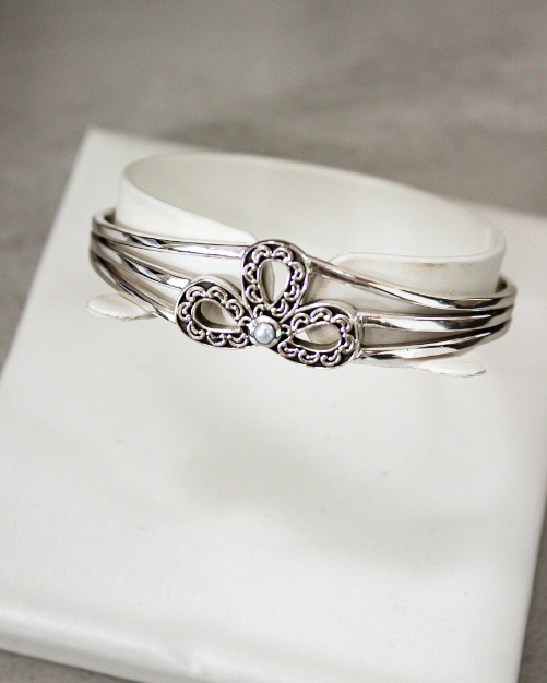 Simple Statement Sterling Bow Cuff-Chain Bracelets-Krush Kandy, Women's Online Fashion Boutique Located in Phoenix, Arizona (Scottsdale Area)