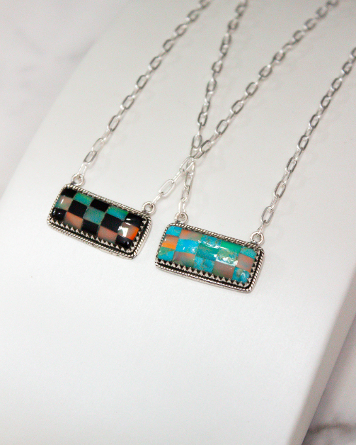 Checkered Bar Necklace-Chain Necklaces-Krush Kandy, Women's Online Fashion Boutique Located in Phoenix, Arizona (Scottsdale Area)