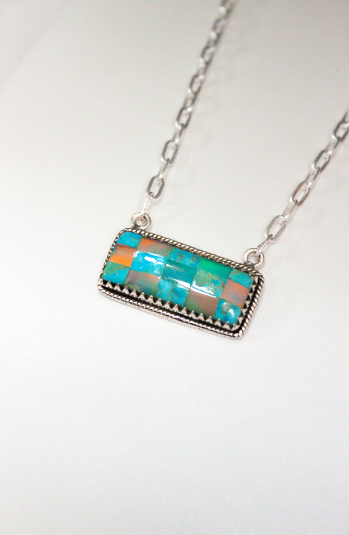 Checkered Bar Necklace-Chain Necklaces-Krush Kandy, Women's Online Fashion Boutique Located in Phoenix, Arizona (Scottsdale Area)