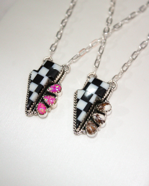 Checkered Lightning Bolt Stone Cluster Necklace MADE TO ORDER-Chain Necklaces-Krush Kandy, Women's Online Fashion Boutique Located in Phoenix, Arizona (Scottsdale Area)
