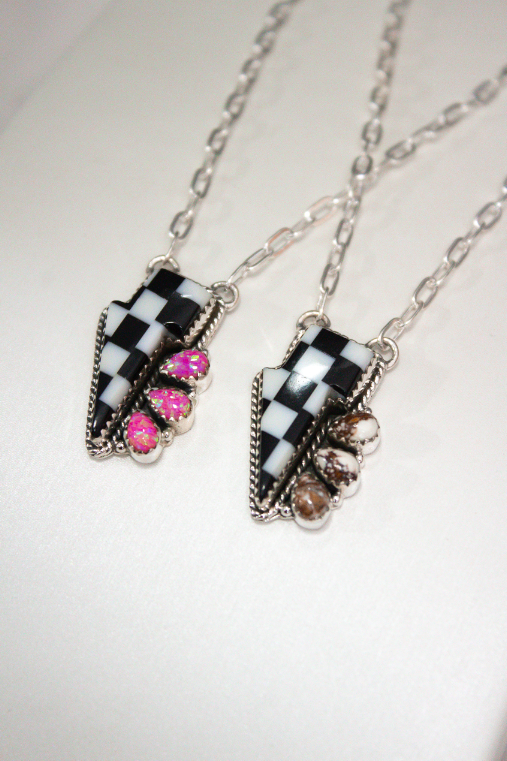 Checkered Lightning Bolt Stone Cluster Necklace MADE TO ORDER-Chain Necklaces-Krush Kandy, Women's Online Fashion Boutique Located in Phoenix, Arizona (Scottsdale Area)