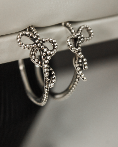 Sterling Silver Tiny Studded Bow Earrings-Stud Earrings-Krush Kandy, Women's Online Fashion Boutique Located in Phoenix, Arizona (Scottsdale Area)