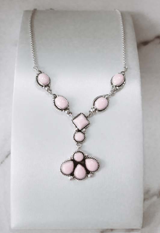 Twisted Rope Pink Conch Stone Drop Necklace-Chain Necklaces-Krush Kandy, Women's Online Fashion Boutique Located in Phoenix, Arizona (Scottsdale Area)