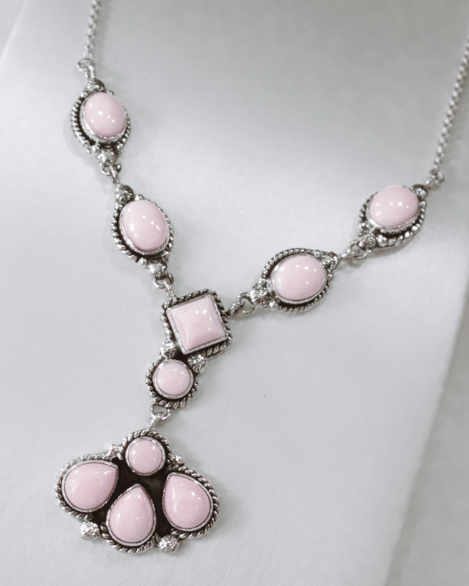 Twisted Rope Pink Conch Stone Drop Necklace-Chain Necklaces-Krush Kandy, Women's Online Fashion Boutique Located in Phoenix, Arizona (Scottsdale Area)