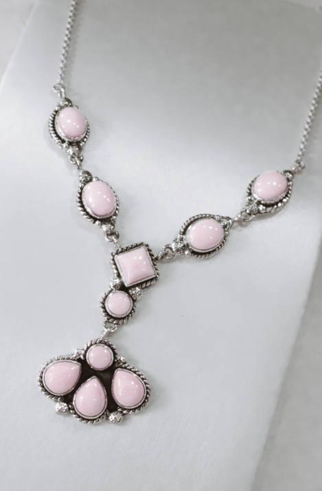 Twisted Rope Pink Conch Stone Drop Necklace-Chain Necklaces-Krush Kandy, Women's Online Fashion Boutique Located in Phoenix, Arizona (Scottsdale Area)