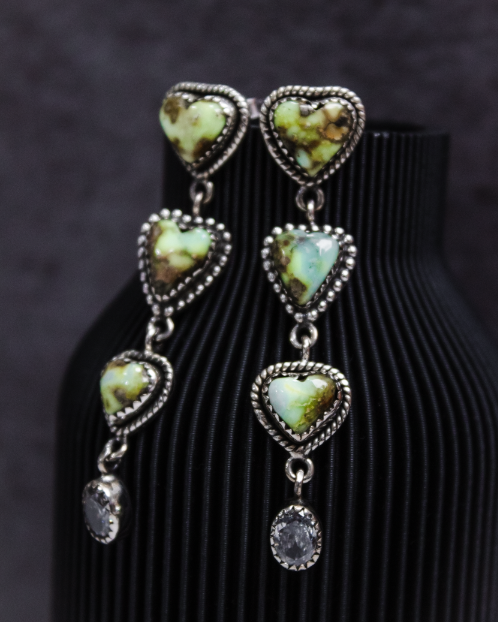 Palomino Trio Heart & CZ Earrings-Stud Earrings-Krush Kandy, Women's Online Fashion Boutique Located in Phoenix, Arizona (Scottsdale Area)