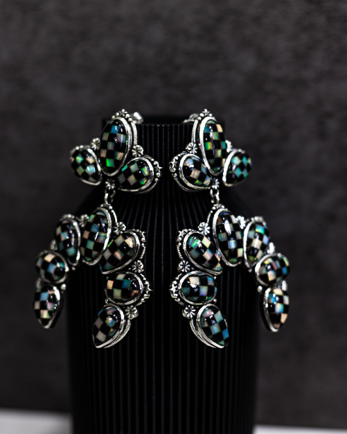 Checkered Drop Blossom Earrings-Stud Earrings-Krush Kandy, Women's Online Fashion Boutique Located in Phoenix, Arizona (Scottsdale Area)